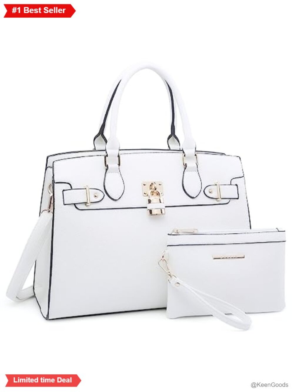 Vegan Leather Satchel Handbag & Wallet Set with Adjustable Strap